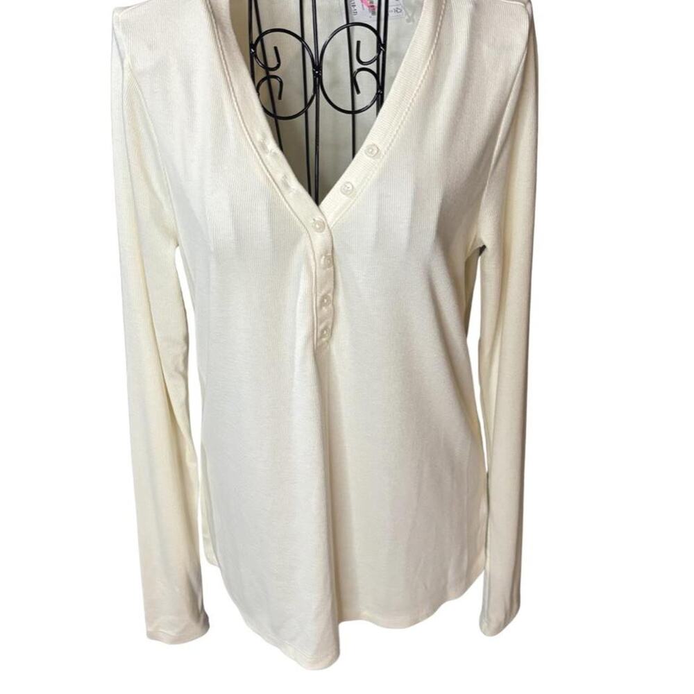 Lands End Drapey Rib Henley Top Medium 10-12 Fresh Ivory Cream Long Sleeve NWT